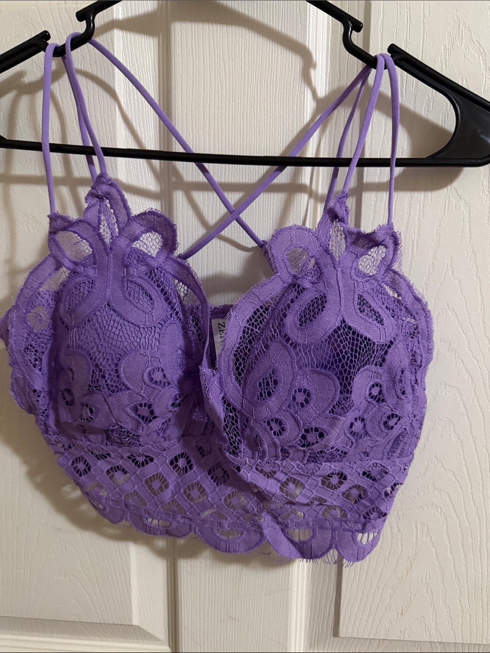 Zenana Outfitters Lavender Lace Bralette with Crisscross Straps